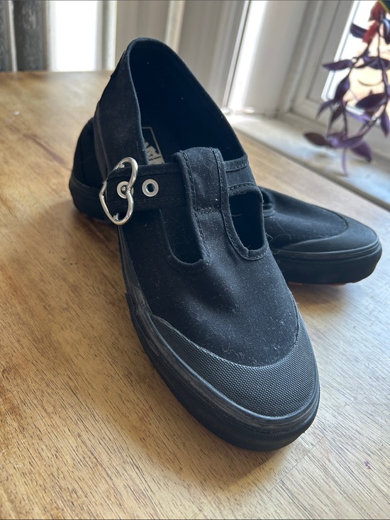 Vans Shoes - Vans Black Canvas Mary Jane Flats with Heart Buckle Detail